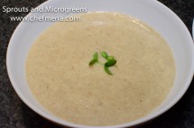 Coconut soup with flax seed and pea shoots